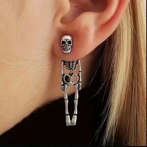 Halloween Skeleton Dangle Earrings In Silver